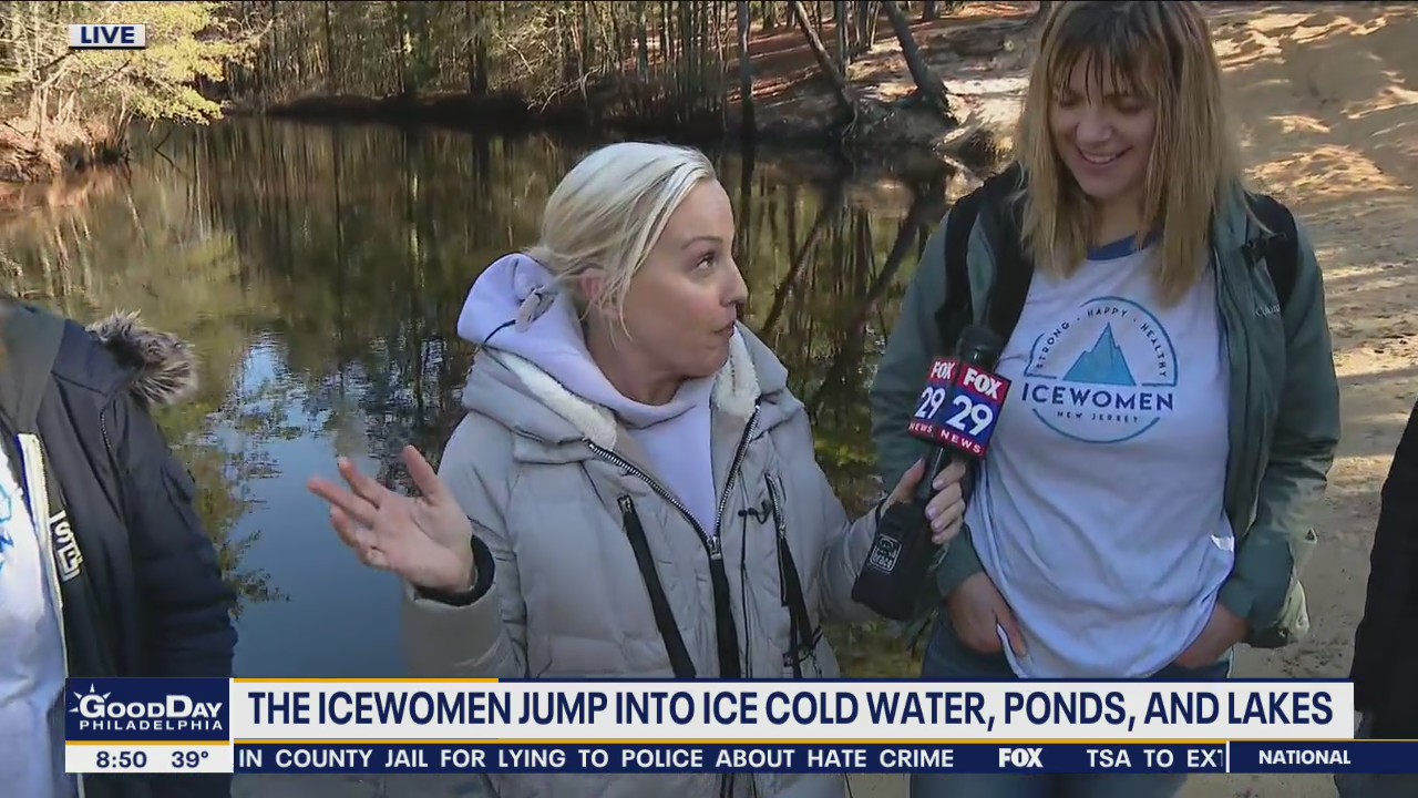 Jenn gets ready to jump into an ice cold pond with The Icewomen