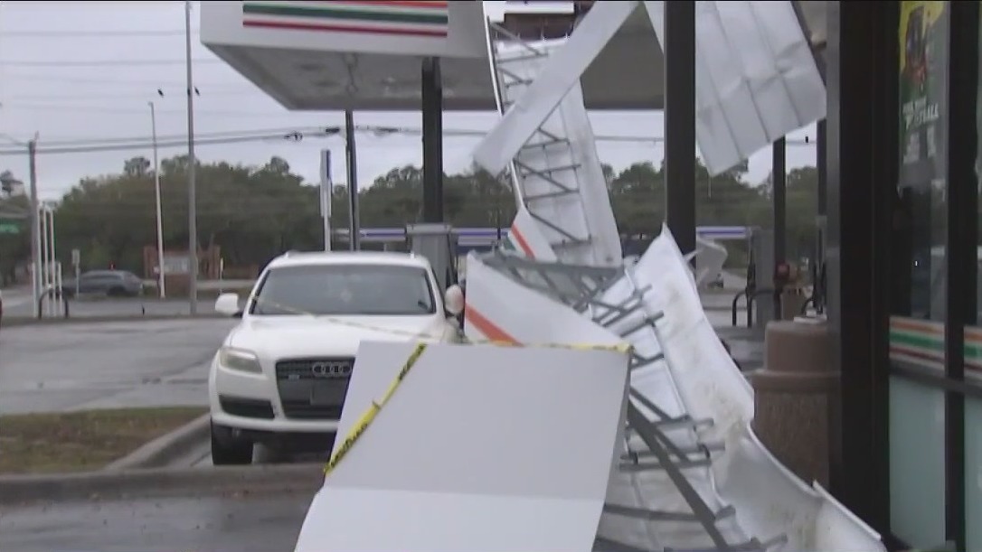 Severe weather damages gas station