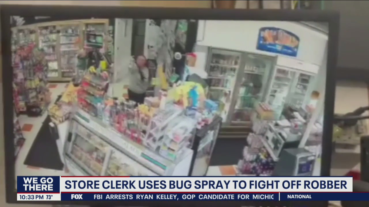 Store clerk uses wasp spray to fight off armed robber