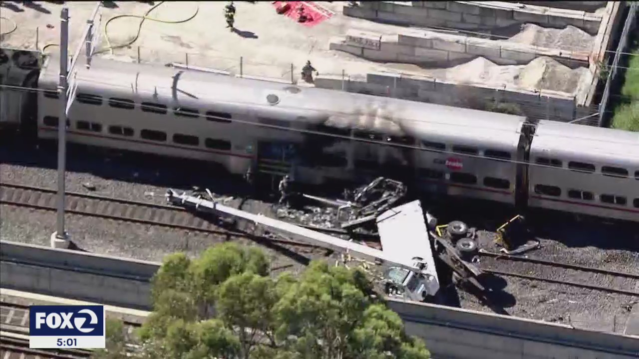 Caltrain crashes into crane on tracks in San Bruno, injuring 13