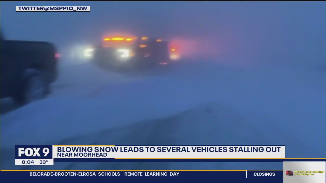 Blowing snow leads to stalled vehicles in western Minnesota