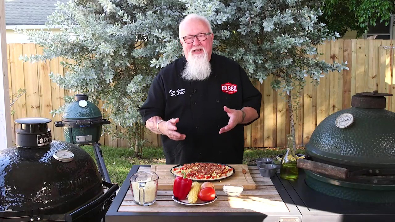 Dr. BBQ's sweet corn and bacon pizza