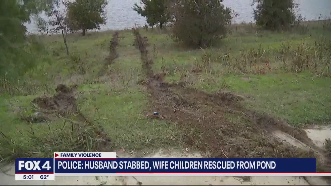 Police: Husband stabbed; mom, kids drive into pond