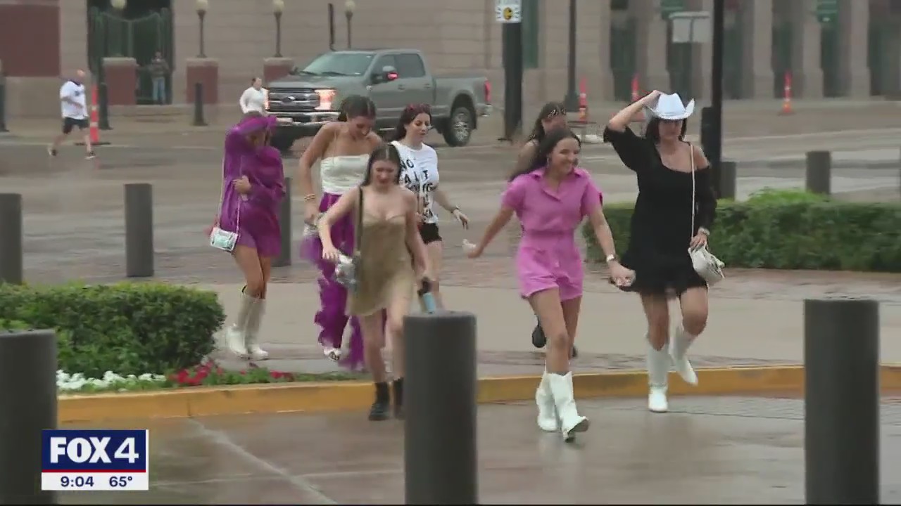 Storms force Taylor Swift, Rangers fans to search for cover