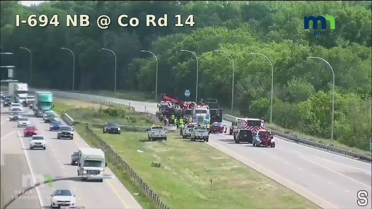 Dump truck crash blocks traffic on 694