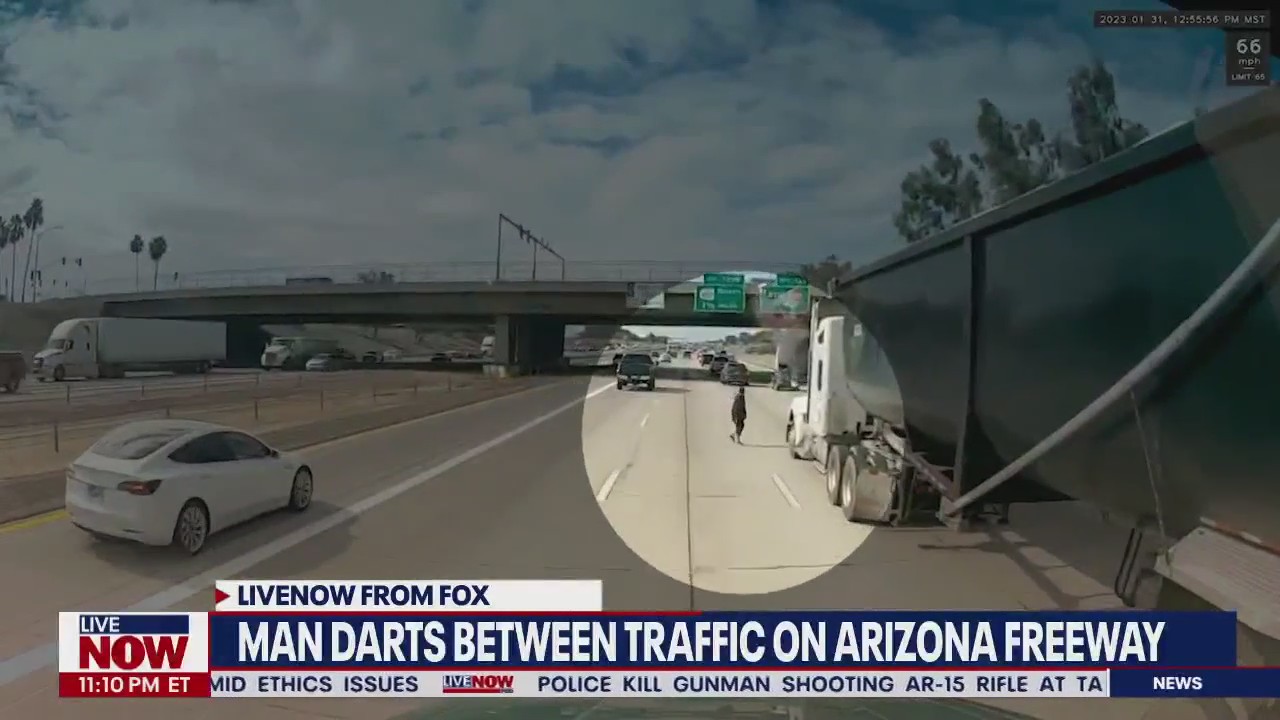 Crazy video shows man dart in between traffic on busy freeway in Arizona | LiveNOW from FOX