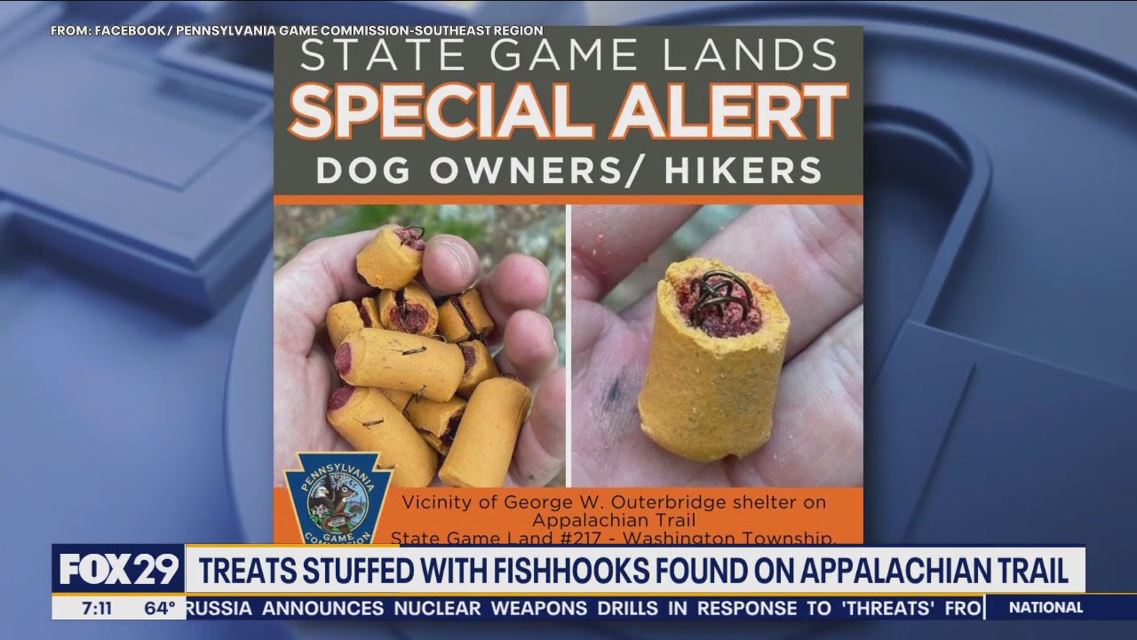 Treats stuffed with fishhooks found along Appalachian Trail