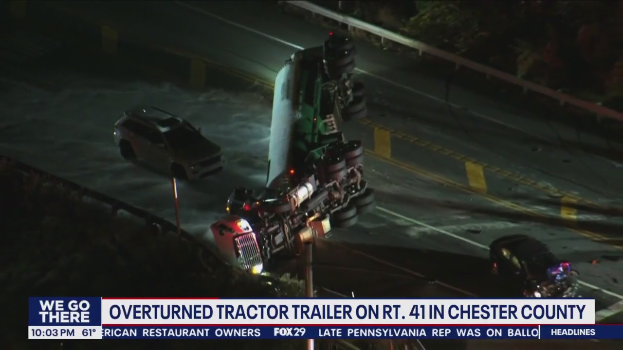 Tanker hauling liquid nitrogen overturns on Pennsylvania roadway, no injuries reported