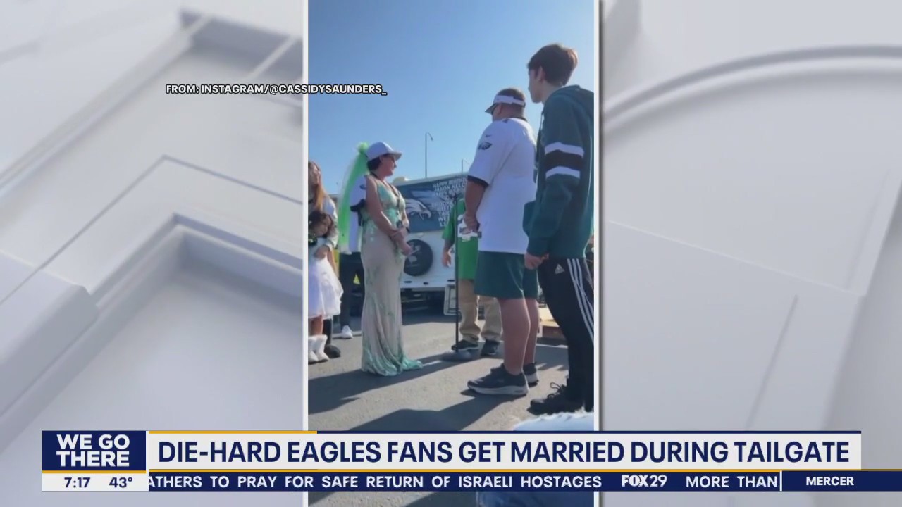 Eagles fans get married during tailgate