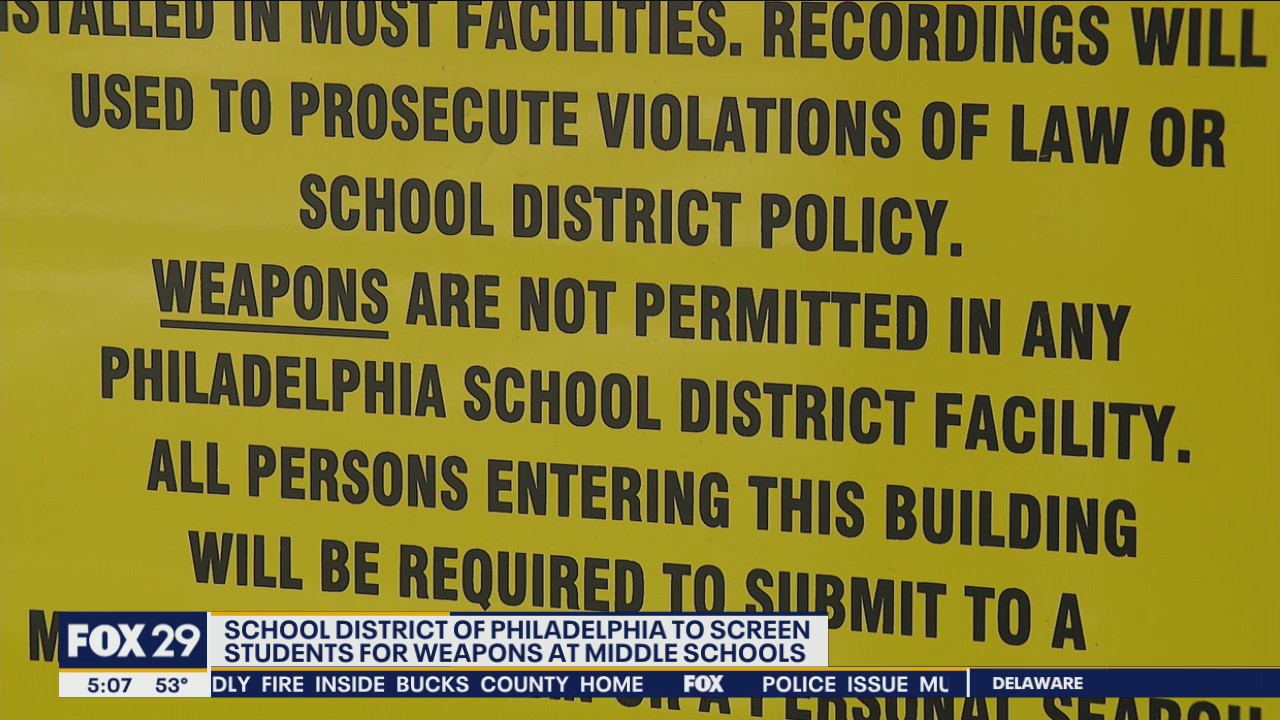 School District of Philadelphia to begin screening middle school students for weapons Monday