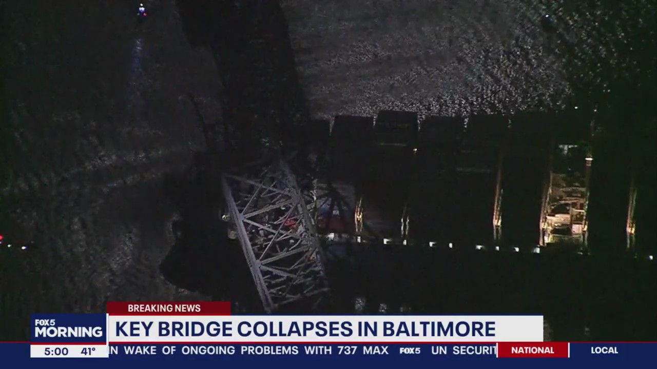 Francis Scott Key Bridge in Baltimore collapses after struck by ship; vehicles sent into water