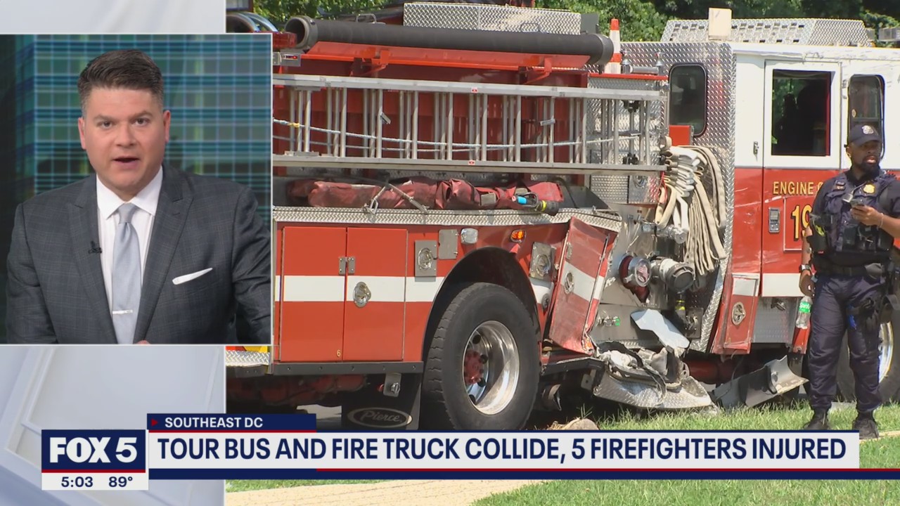 Tour bus, fire truck collide in Southeast DC