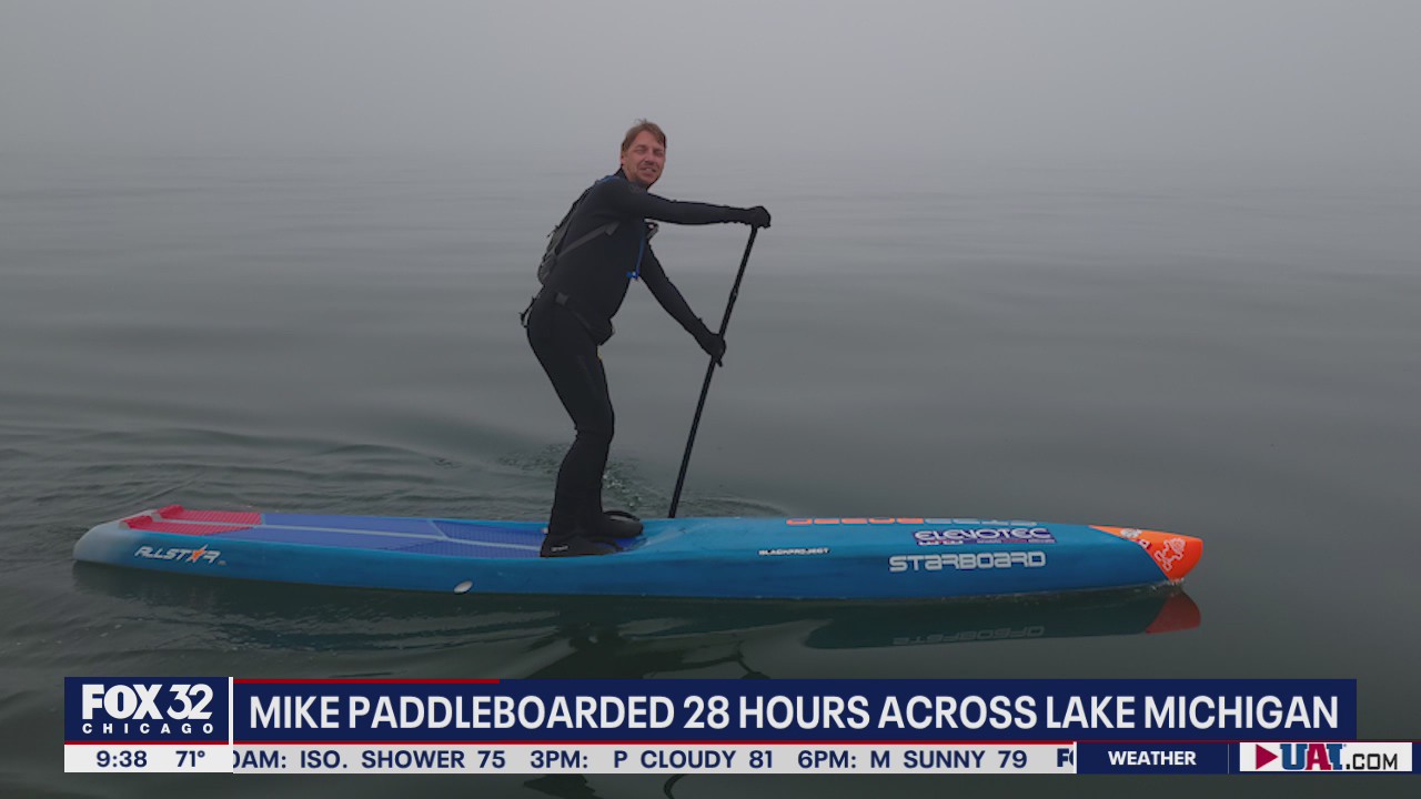 Man describes paddleboarding for 28 hours to cross Lake Michigan in historic feat