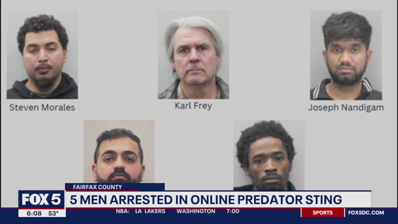 2 men from Maryland, 3 from Virginia arrested in online predator sting