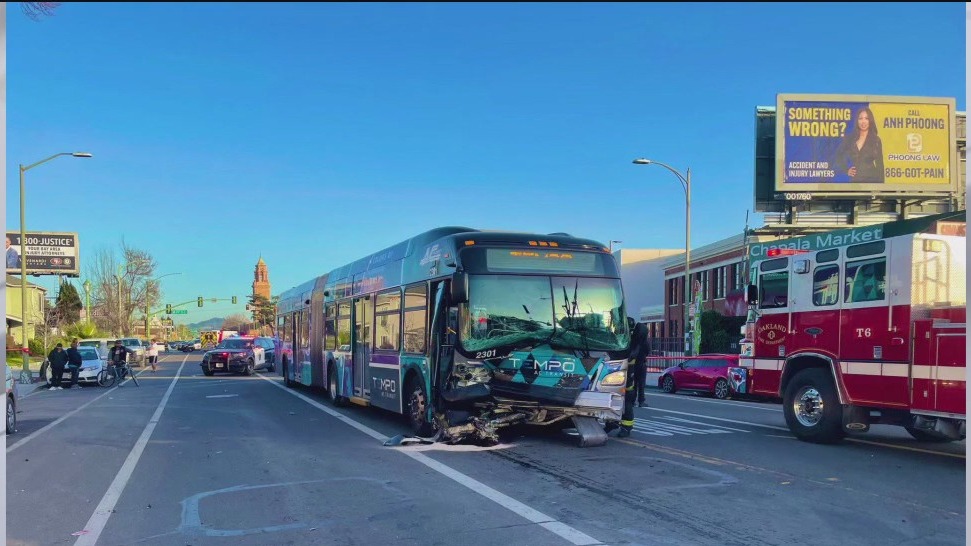 Car crashes into AC Transit bus in Oakland, several injured