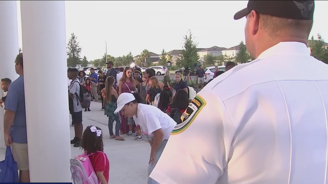 Law enforcement greet students on first day back