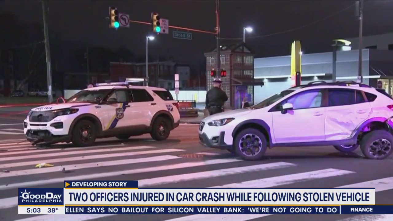 Two police officers injured in North Philadelphia while following stolen car