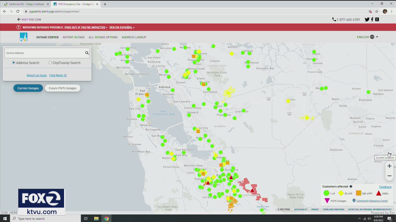 PG&E gives heads up to half a million customers to prepare for potential rotating outages