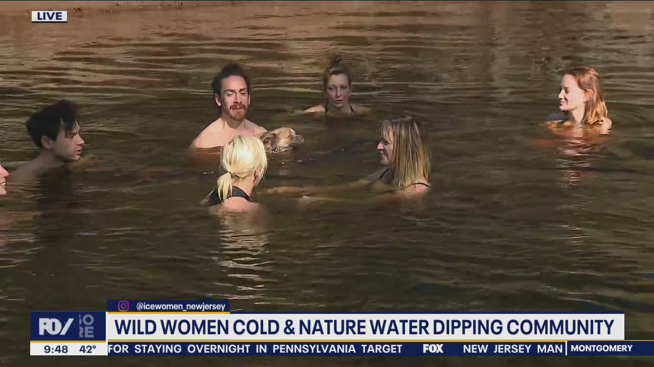 Jenn takes a dip in a freezing cold pond