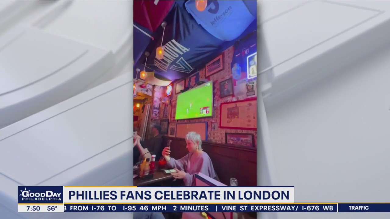 Phillies fans erupt with excitement in London bar as Phillies head to World Series