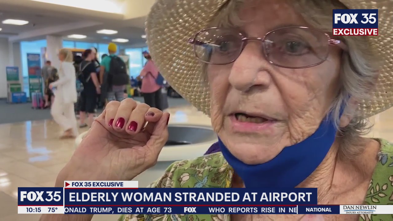 Elderly woman stranded at airport