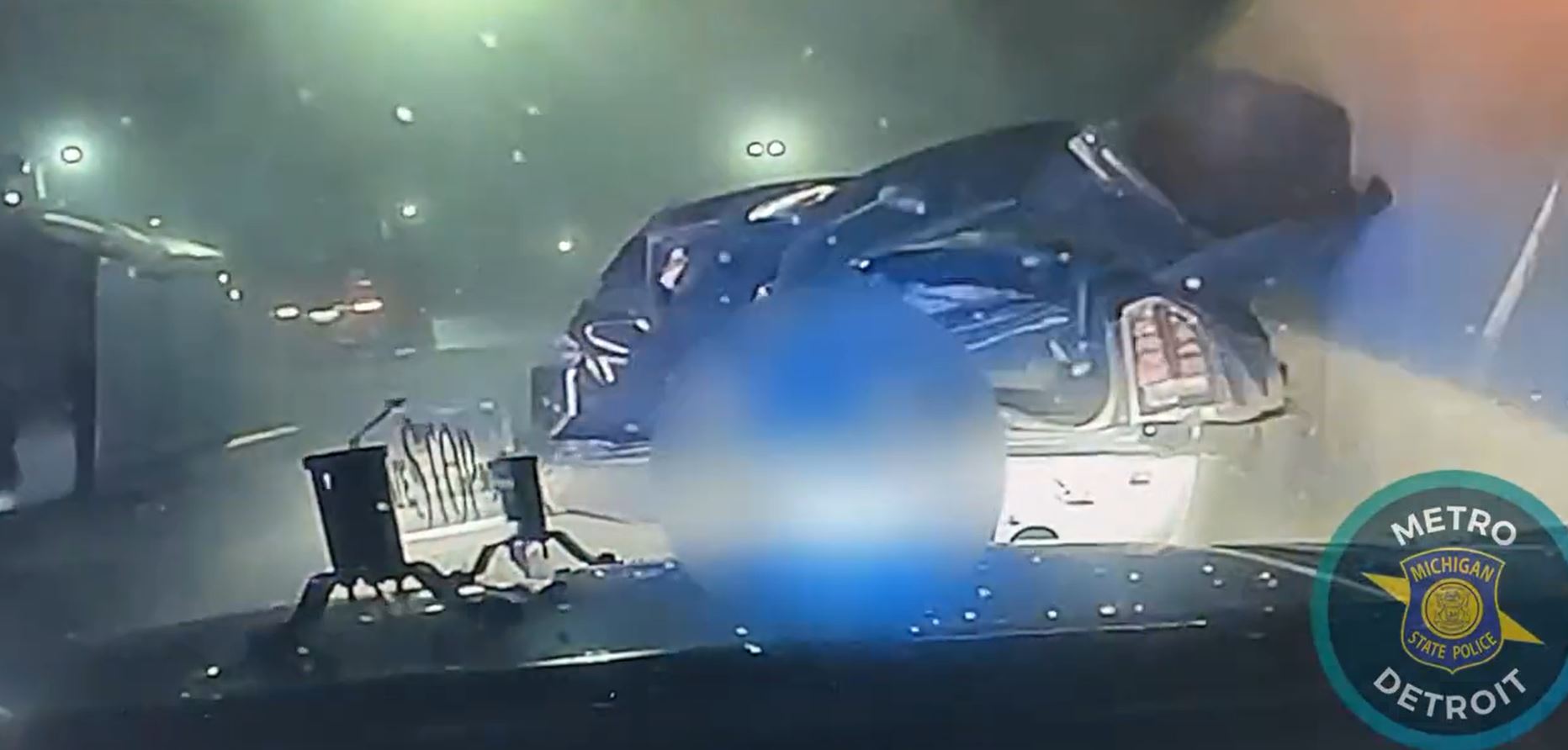 Speeding driver crashes into MSP vehicle, goes airborne