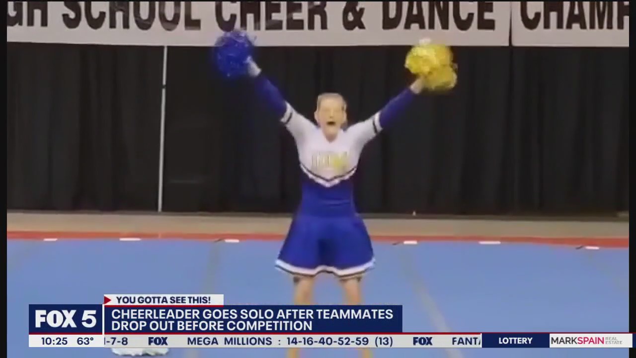 Cheerleader goes solo after teammates drop out before competition