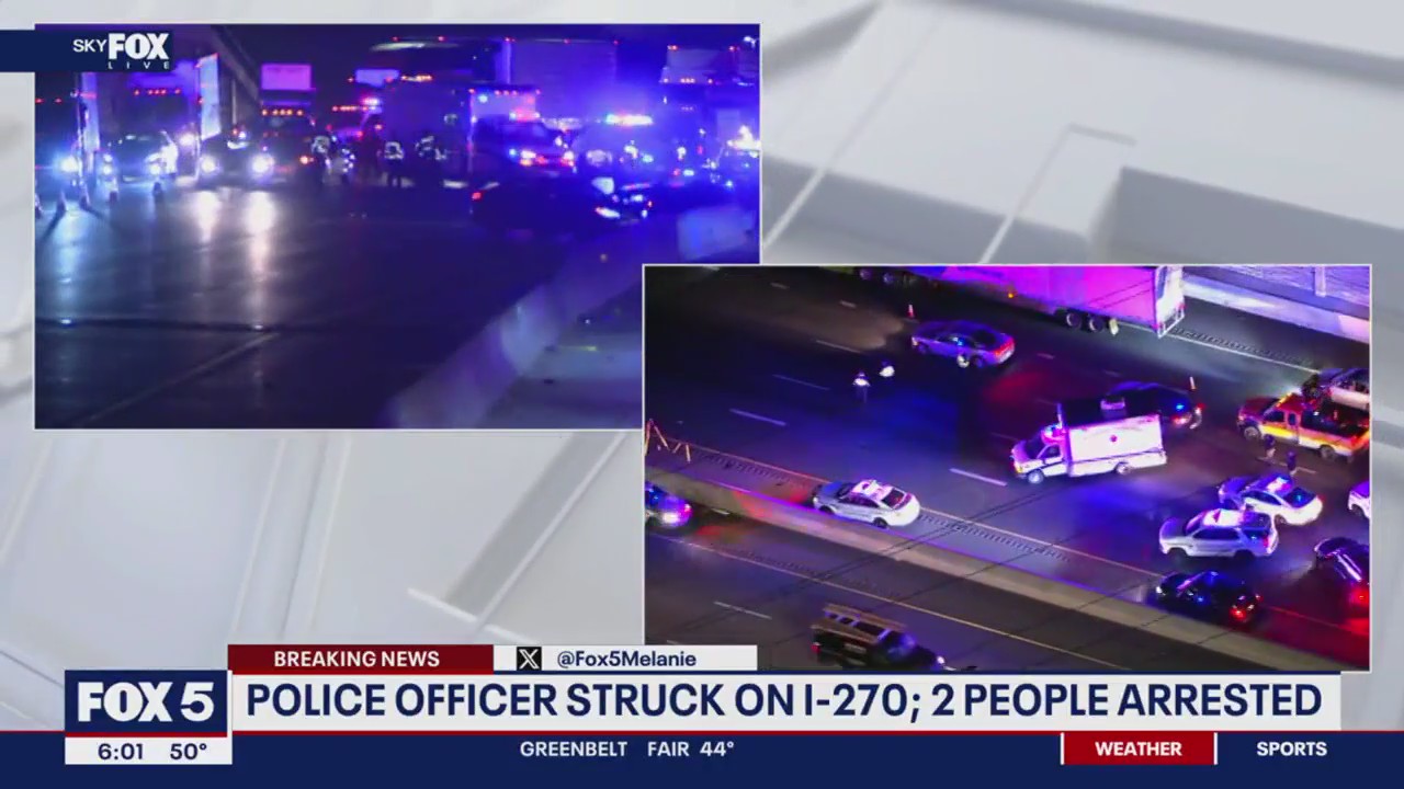 Officer struck by vehicle on I-270 in Gaithersburg; 2 in custody including driver: police