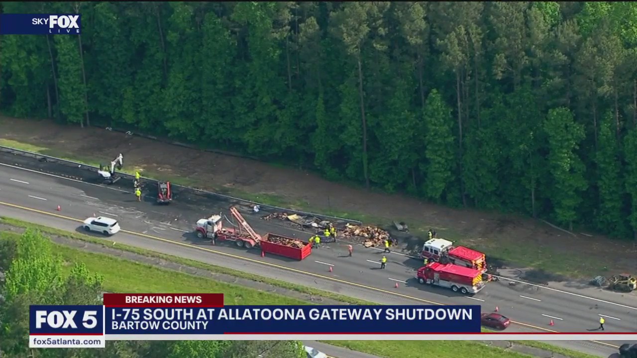 Tractor-trailer fire on I-75 at Allatoona Lake