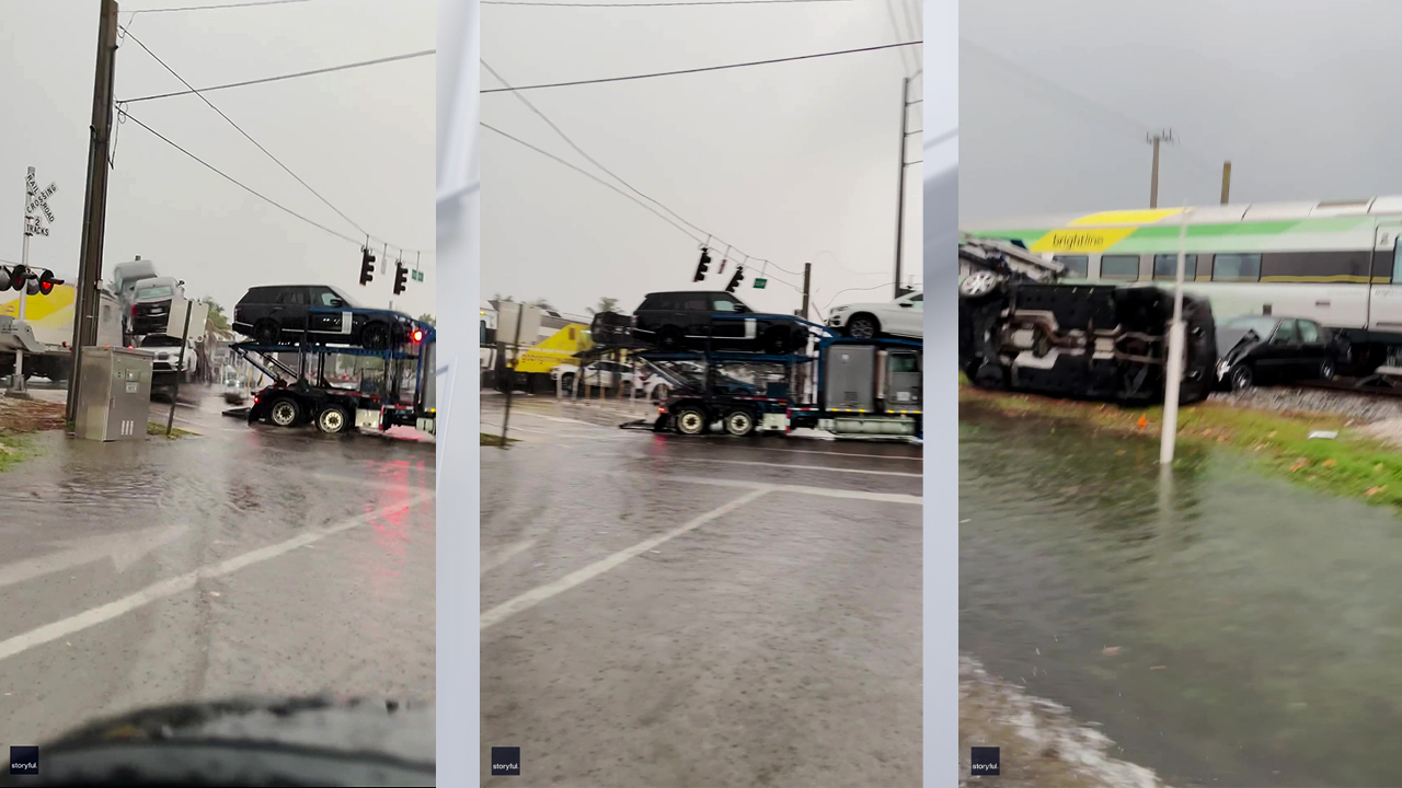 Train slams into car hauler in Florida