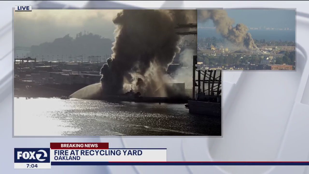 Debris pile sparks fire at Oakland recycling yard near port