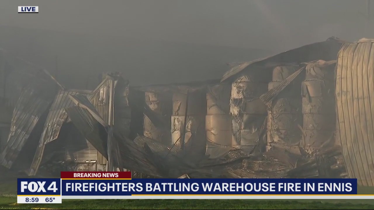 Firefighters battle Ennis warehouse fire