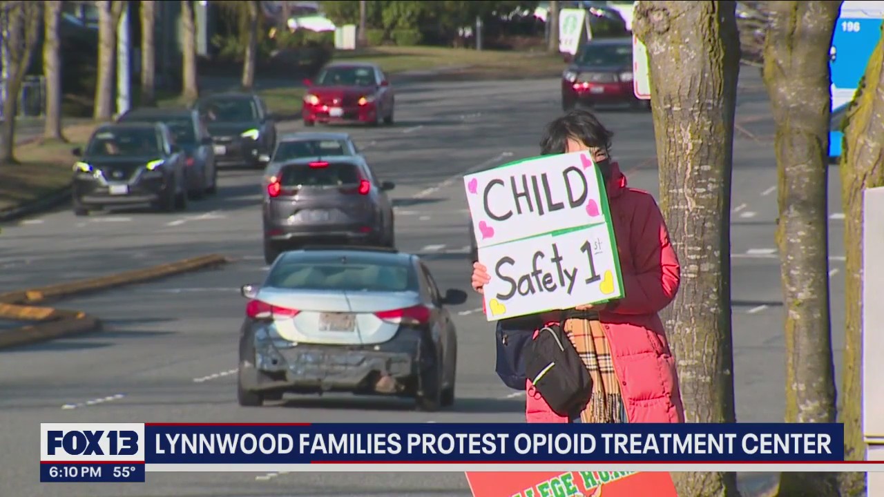 Families protest proposed opioid treatment center location in Lynnwood