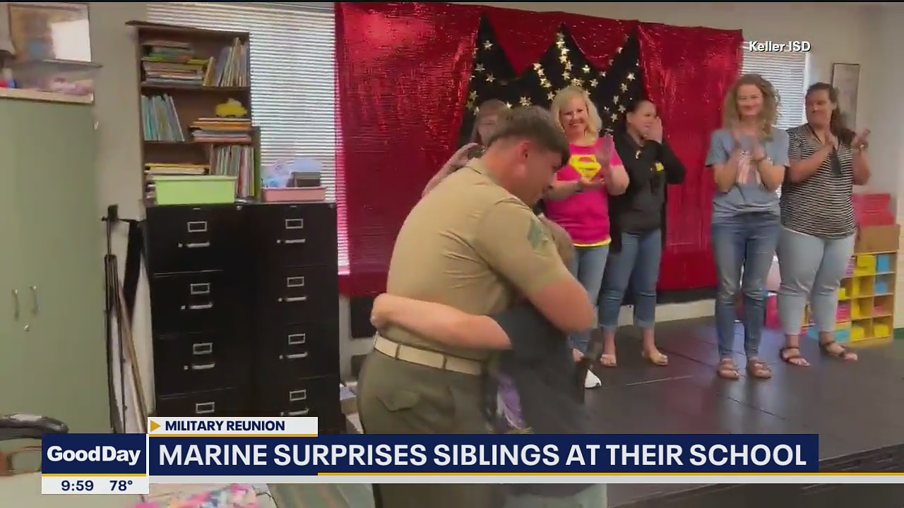 Keller Marine surprises siblings at their school