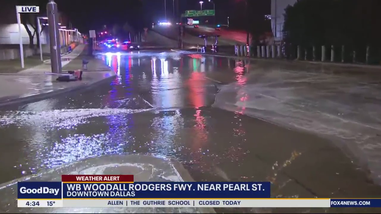 Ice forms around water main break in Downtown Dallas