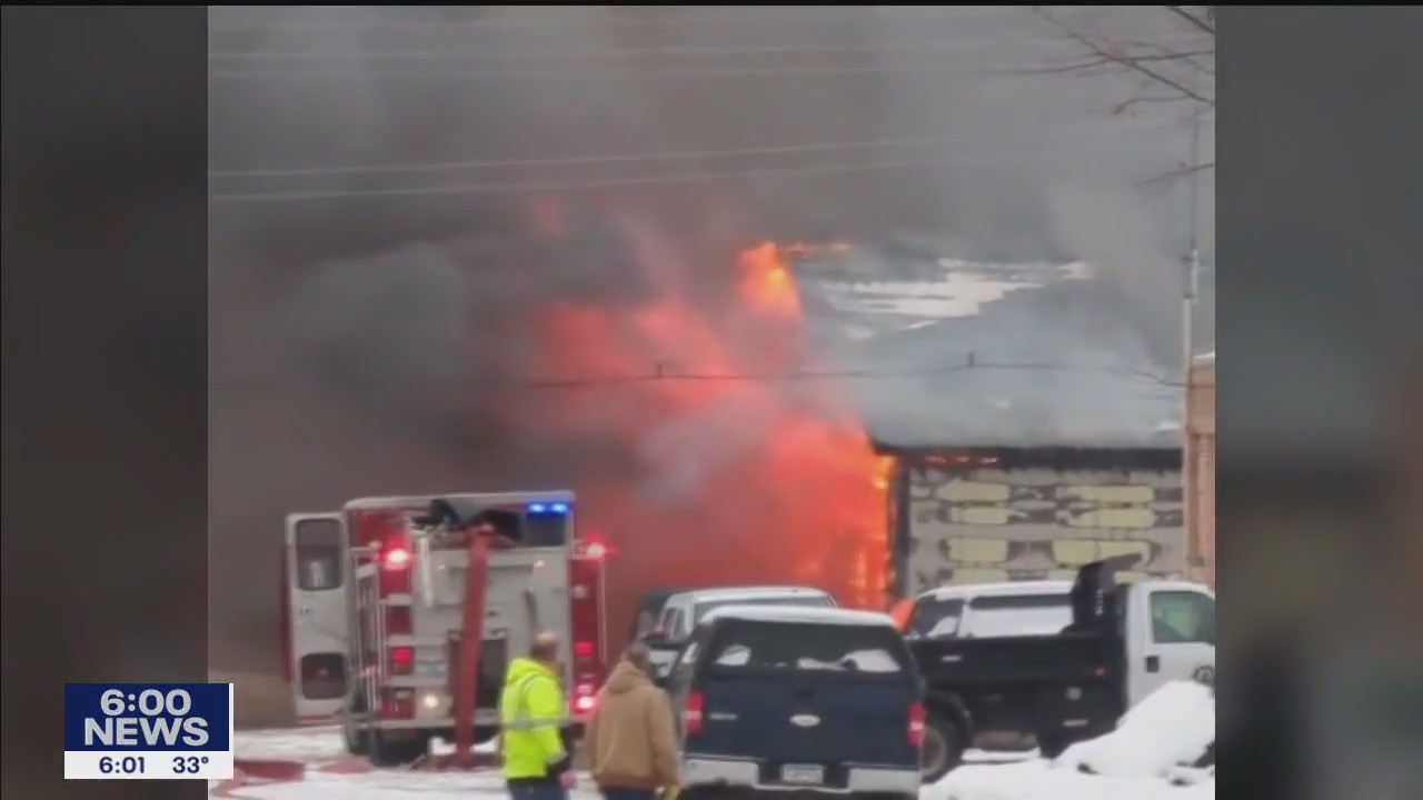 Large fire burns through school bus garage in Isanti County