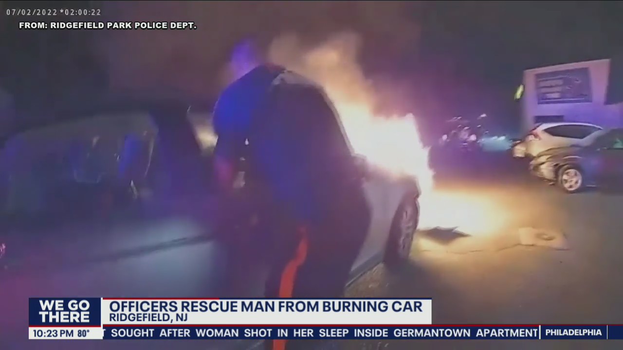 Officers rescue man from burning car in New Jersey