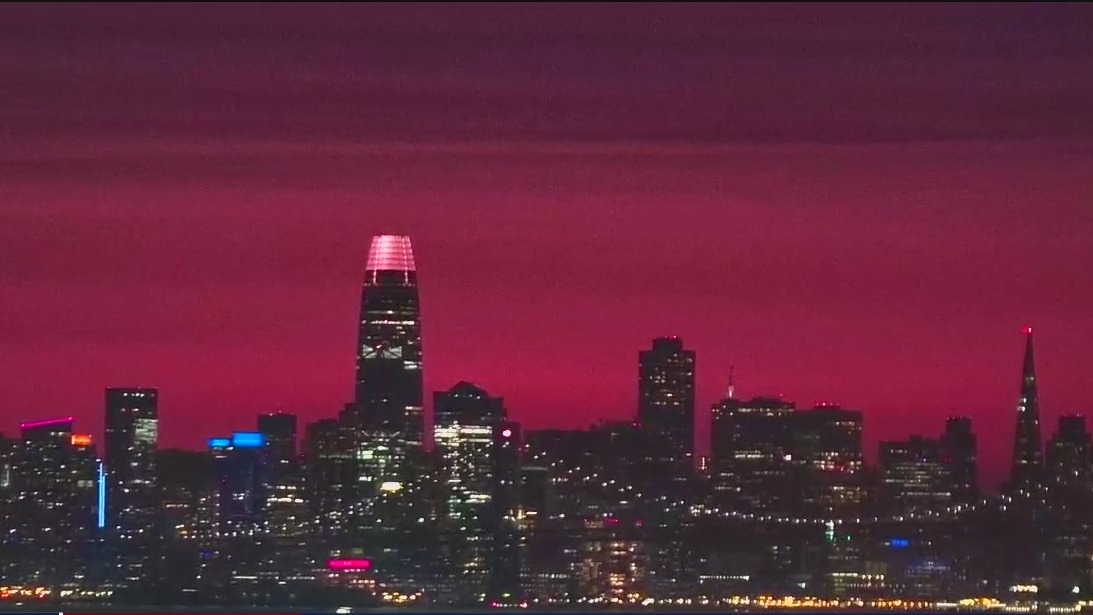 Smoky conditions provide stunning sunset along SF skyline