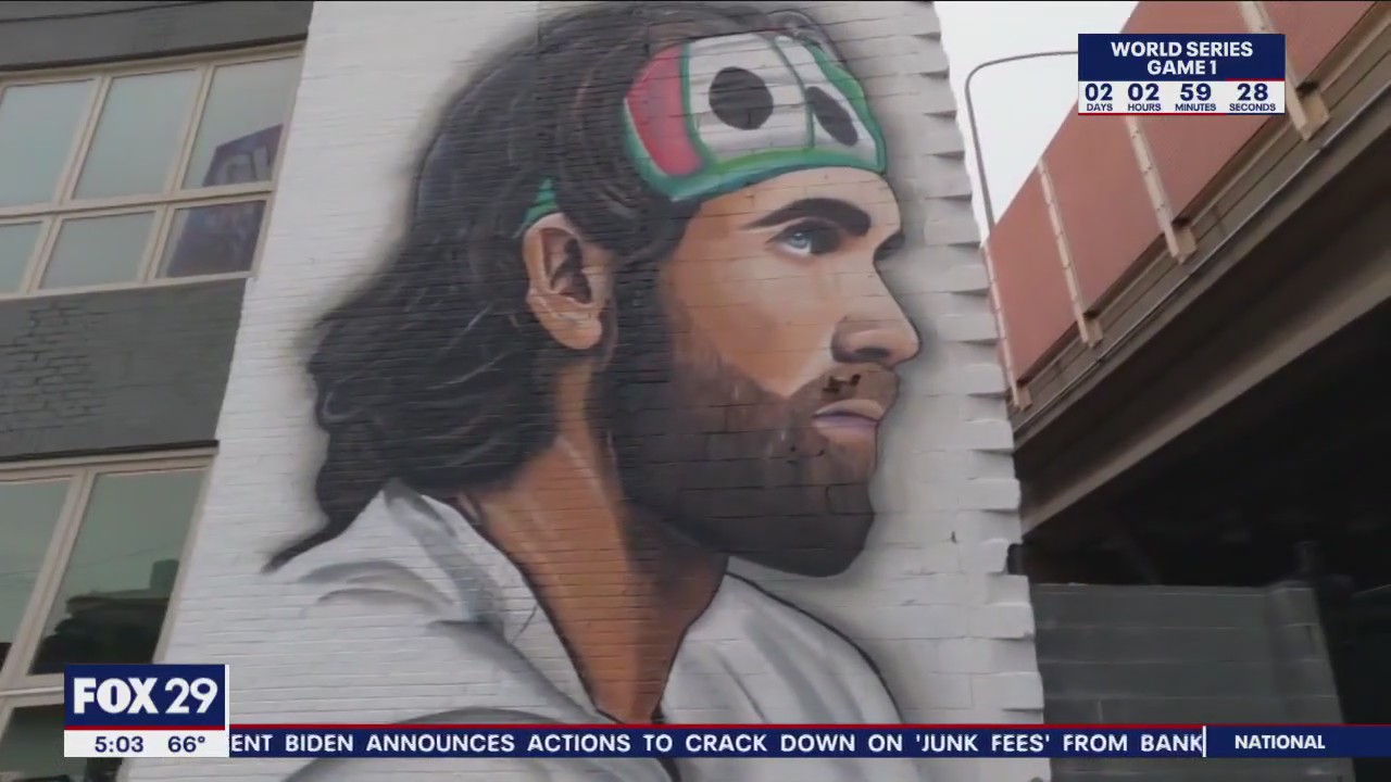 Artist draws inspiration from Phillies NLCS win, paints mural of Bryce Harper