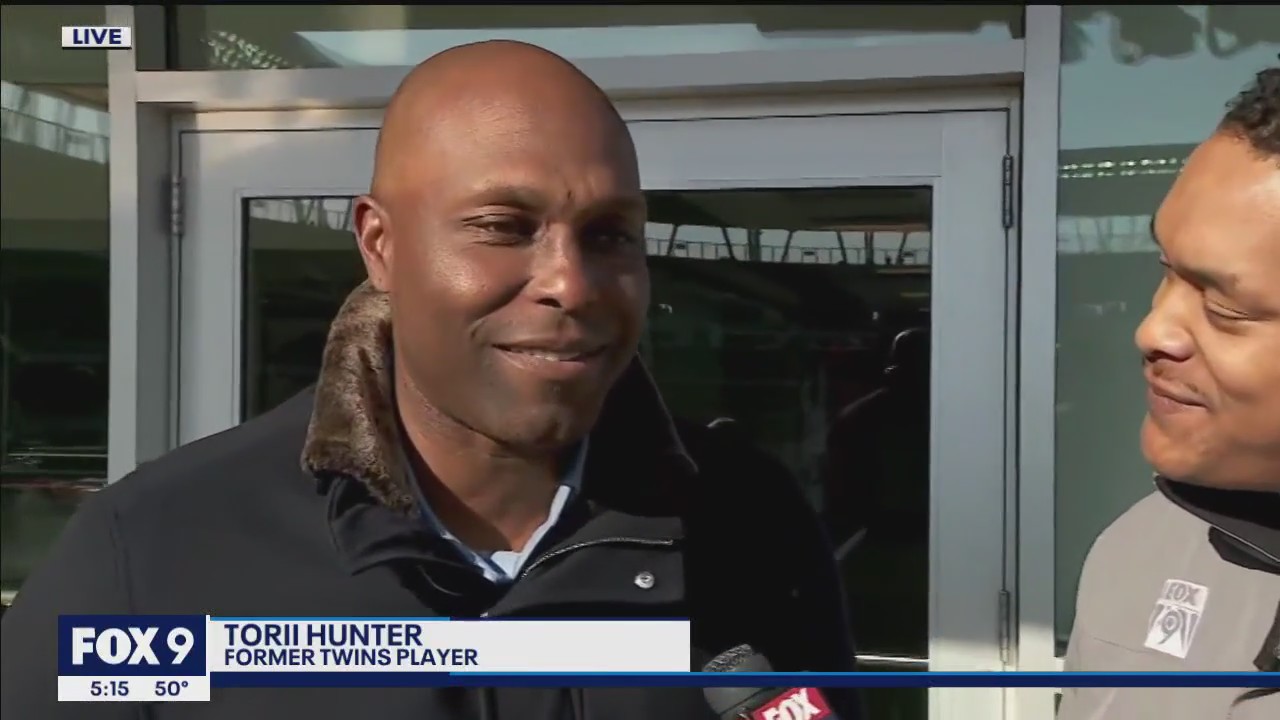 Torii Hunter talks with FOX 9 as Twin host home opener