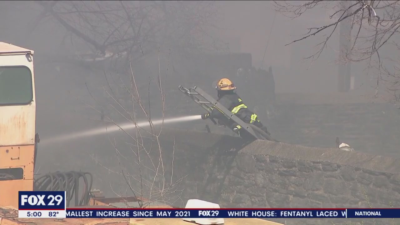 Philadelphia firefighters battle 3-alarm blaze at Hunting Park junkyard
