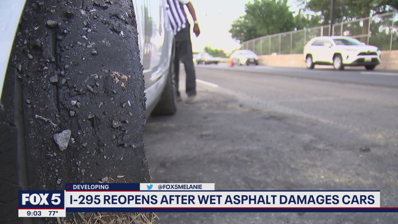 Nightmare for drivers stuck in wet tar, asphalt along I-295 southbound