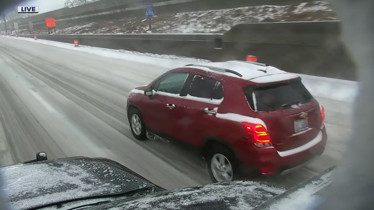 Derek Kevra inside the Weather Beast shows road conditions are deteriorating rapidly