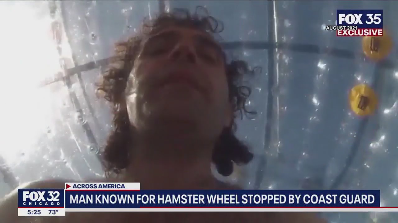 Across America: Man arrested after trying to cross ocean in giant hamster wheel