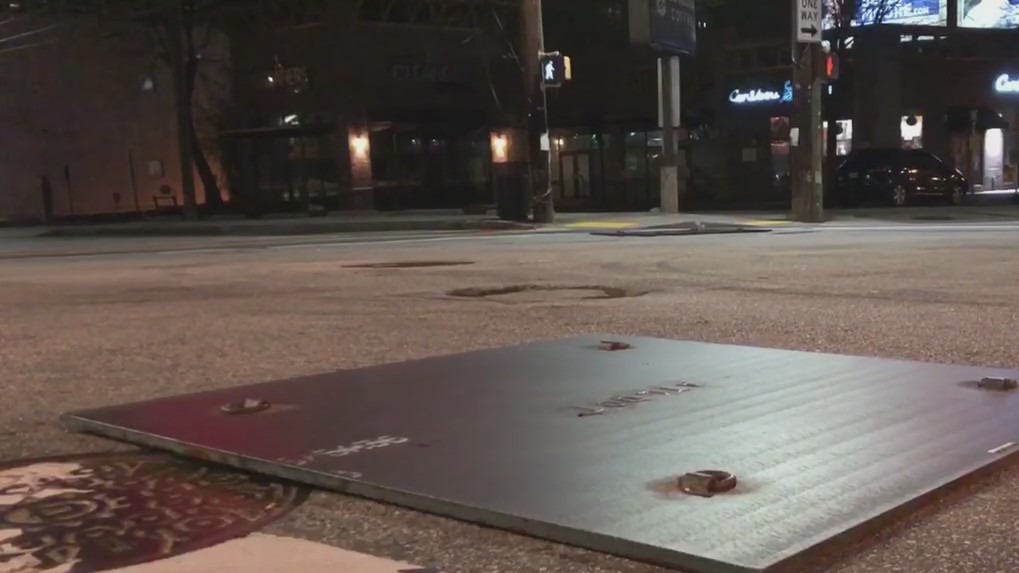 Steel plates installed at Atlanta rainbow crosswalk intersection