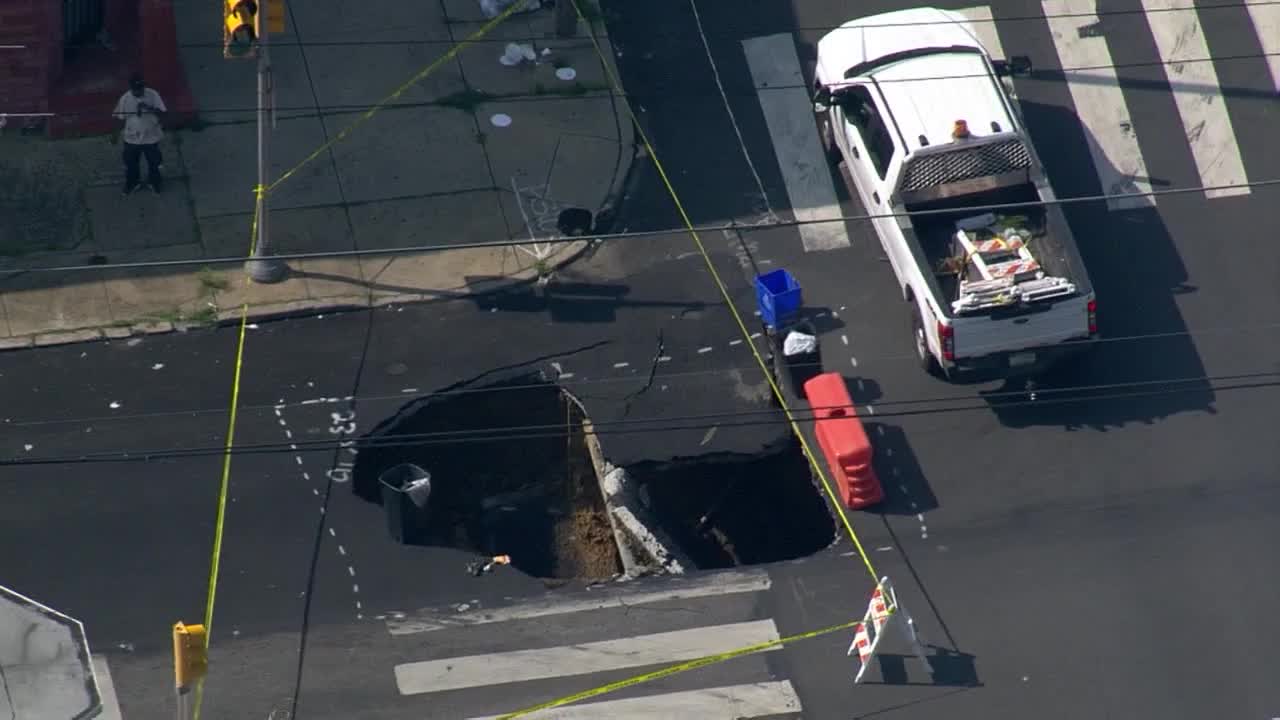 Large sinkhole impacting traffic in West Philadelphia