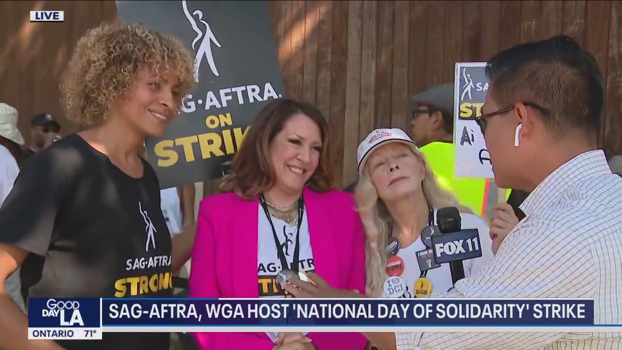 Actors and writers with SAG-AFTRA, WGA participate in National Day of Solidarity strike