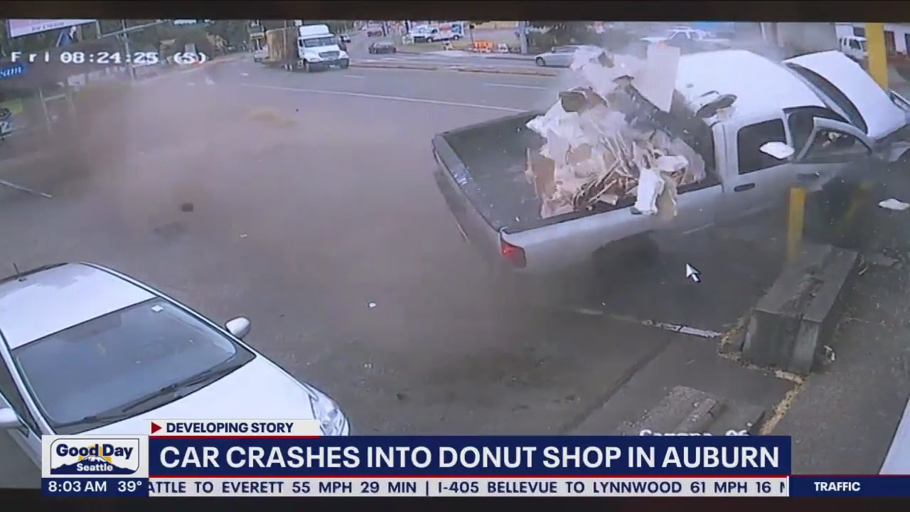 Caught on camera: Stolen car crashes into Auburn donut shop