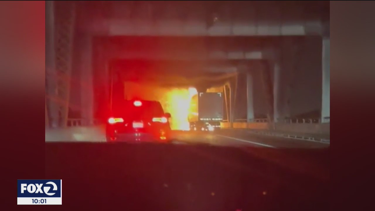 Big rig engulfed in flames on Richmond-San Rafael Bridge, fatal collision impacts traffic