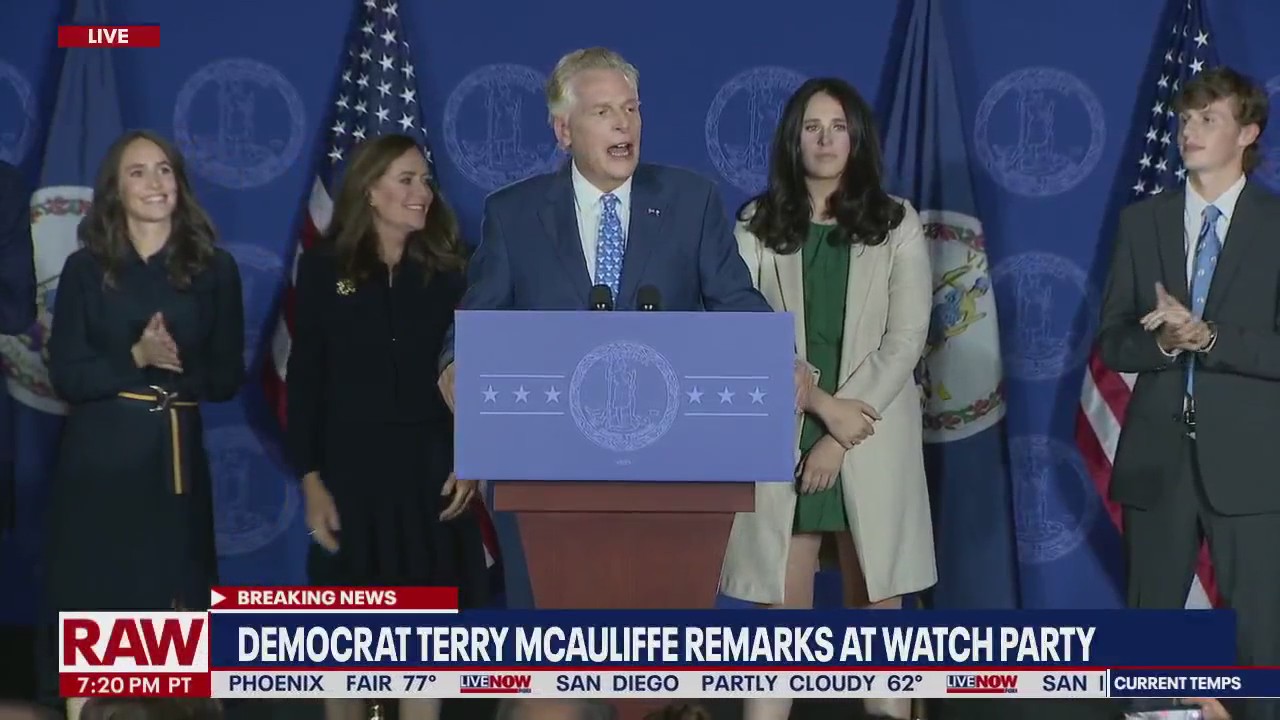 VA Governor's Race: Terry McAuliffe addresses supporters at watch party